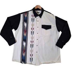 Vintage Express Rider Aztec Western Shirt Men's 2XL White Button Down Rodeo